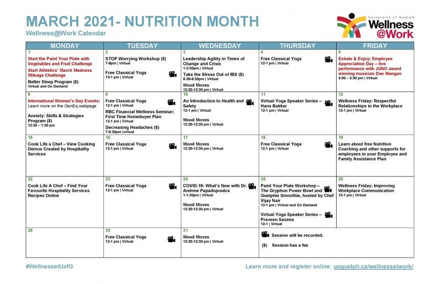 March 2021 Wellness Calendar WellnessWork